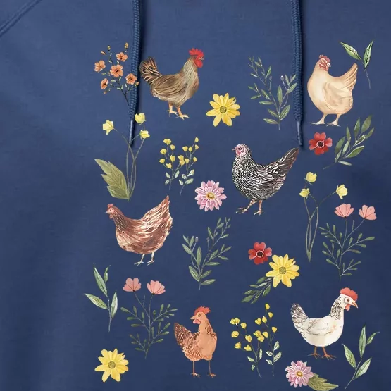 Wildflower Chicken Floral Chicken Lover Cute Farmer Flowers Performance Fleece Hoodie