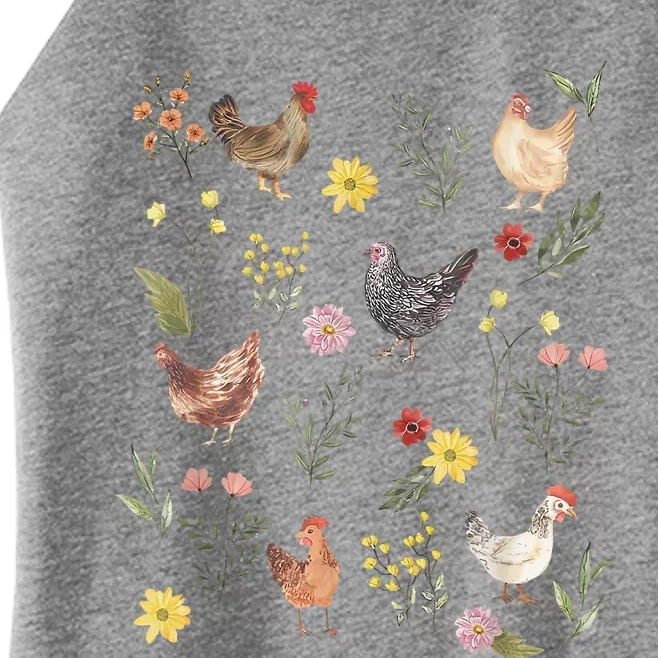 Wildflower Chicken Floral Chicken Lover Cute Farmer Flowers Women’s Perfect Tri Rocker Tank