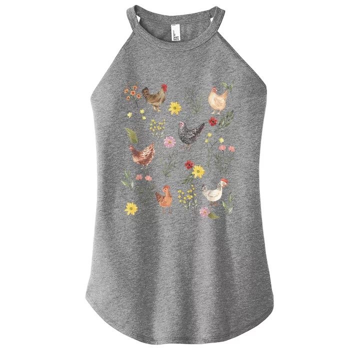 Wildflower Chicken Floral Chicken Lover Cute Farmer Flowers Women’s Perfect Tri Rocker Tank