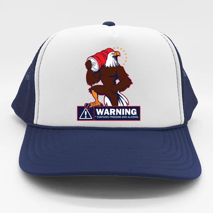 Warning Contains Freedom And Alcohol Trucker Hat