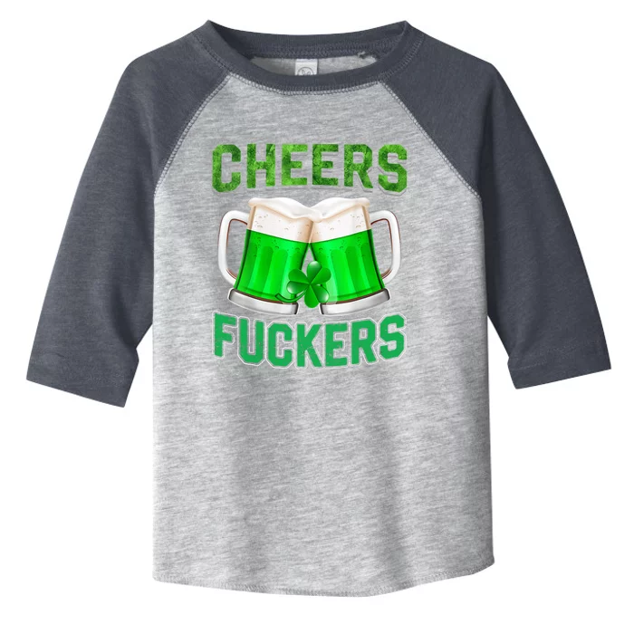 Wo Cheers Fuckers Funny StPatricks Day Irish Drinking V-Neck Toddler Fine Jersey T-Shirt