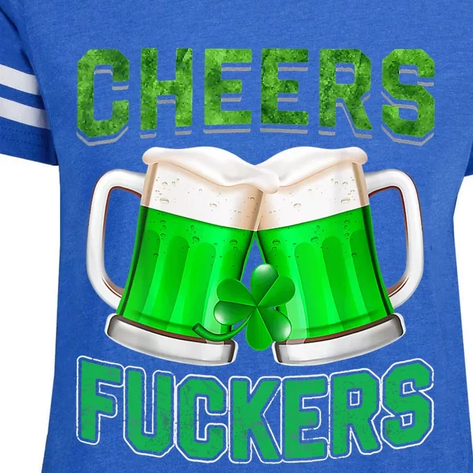 Wo Cheers Fuckers Funny StPatricks Day Irish Drinking V-Neck Enza Ladies Jersey Football T-Shirt