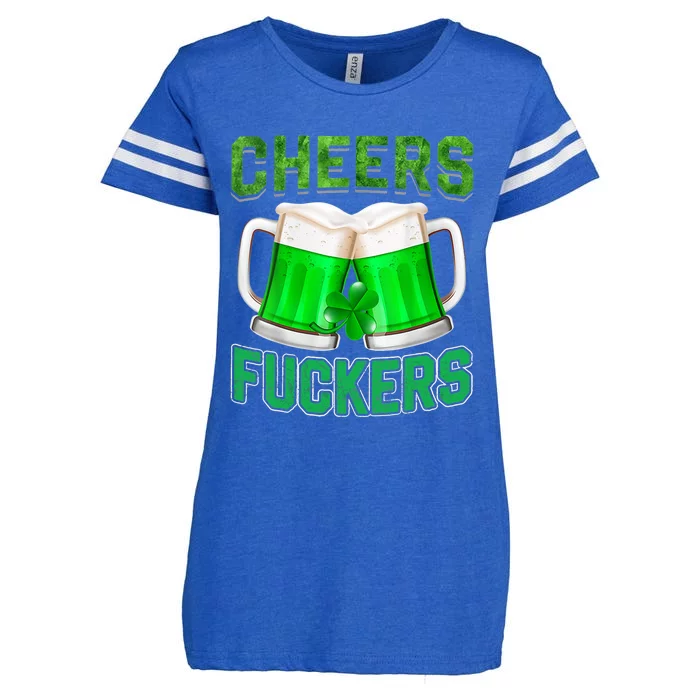 Wo Cheers Fuckers Funny StPatricks Day Irish Drinking V-Neck Enza Ladies Jersey Football T-Shirt