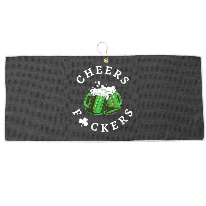 Wo Cheers Fckers Irish Beer Driking St. Patricks Day Shamrocks Large Microfiber Waffle Golf Towel