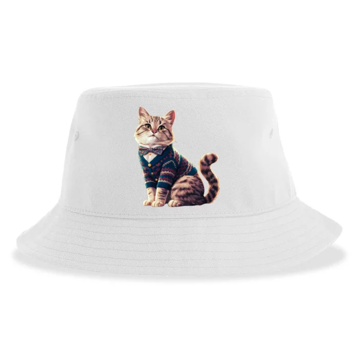 Winter Cat Funny Gift Sustainable Bucket Hat