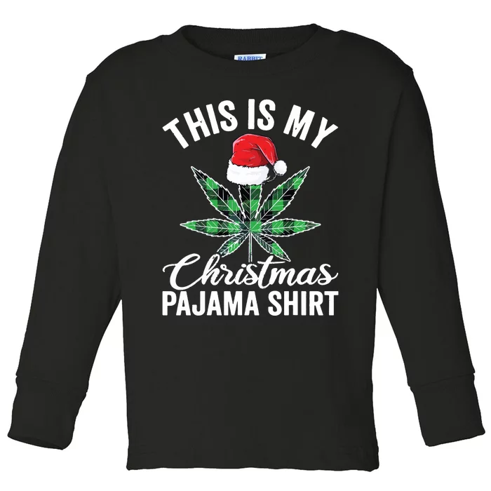 Weed Christmas Funny Marijuana Pot Leaf Cannabis Toddler Long Sleeve Shirt