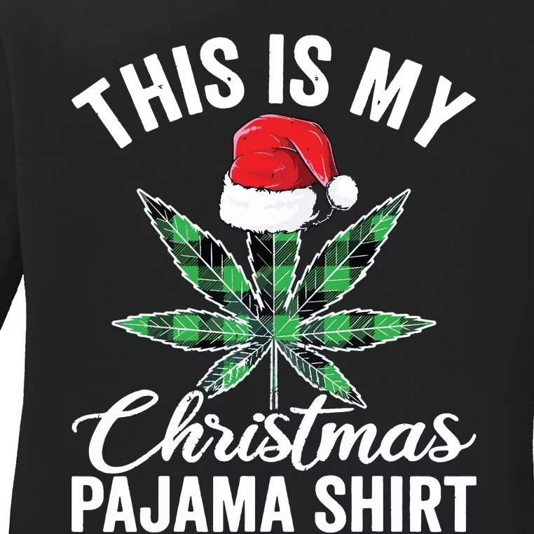 Weed Christmas Funny Marijuana Pot Leaf Cannabis Ladies Long Sleeve Shirt