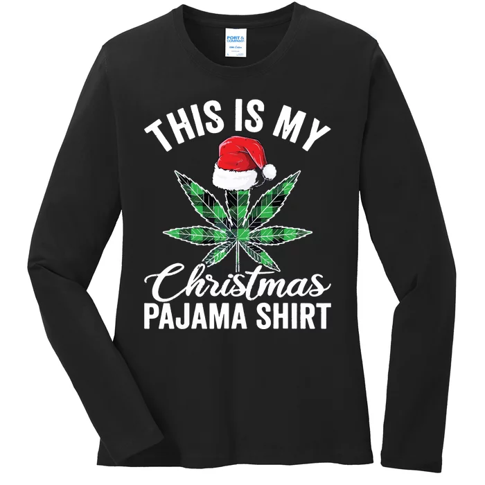 Weed Christmas Funny Marijuana Pot Leaf Cannabis Ladies Long Sleeve Shirt