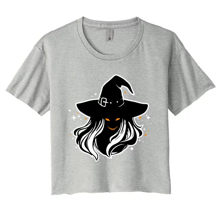 Witch Creepy Face Halloween Art Design Costume Gift Women's Crop Top Tee