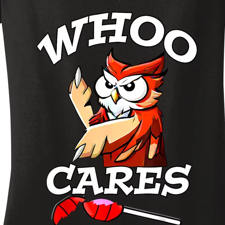 Whoo Cares Funny Owl By Yoraytees Women's V-Neck T-Shirt