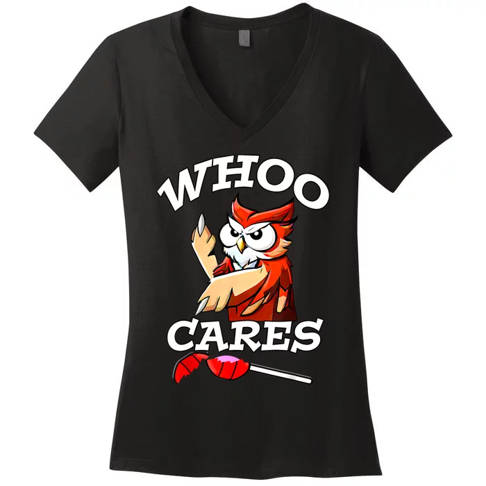 Whoo Cares Funny Owl By Yoraytees Women's V-Neck T-Shirt