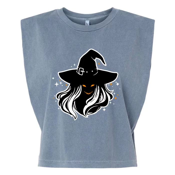 Witch Creepy Face Halloween Art Design Costume Gift Garment-Dyed Women's Muscle Tee