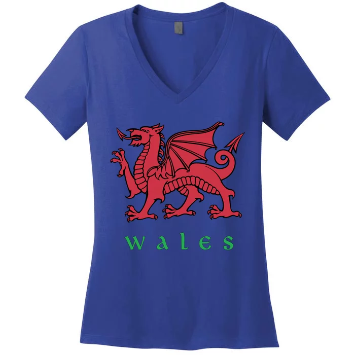 Wales Cute Gift Welsh Red Dragon Cymru Women's V-Neck T-Shirt