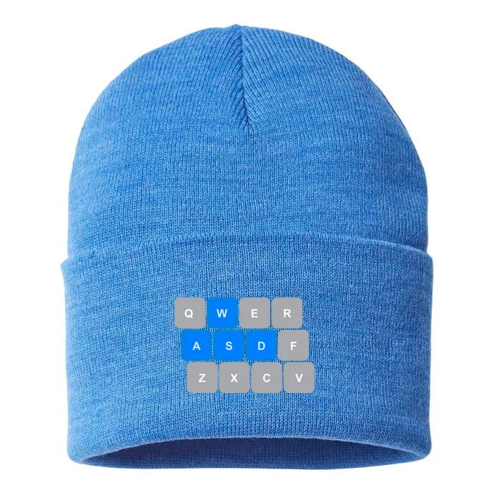 Wasd Computer Gaming Funny Gift For Pc Gamers Funny Blue Sustainable Knit Beanie