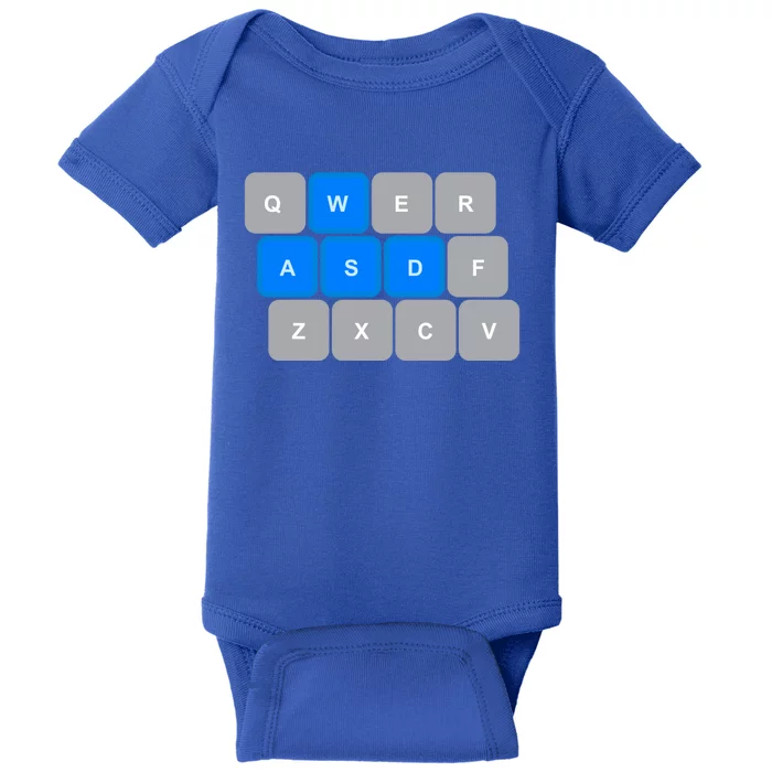 Wasd Computer Gaming Funny Gift For Pc Gamers Funny Blue Baby Bodysuit