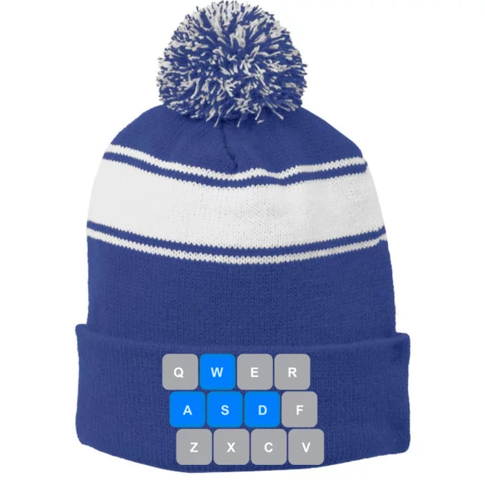 Wasd Computer Gaming Funny Gift For Pc Gamers Funny Blue Stripe Pom Pom Beanie