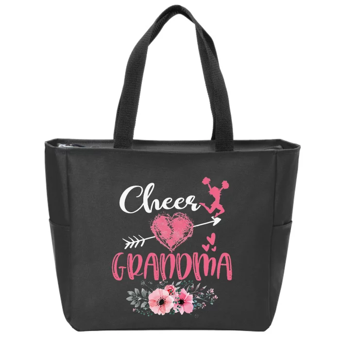 Womens Cheer Grandma Floral Funny Cheerleader Heart Mother's Day Zip Tote Bag