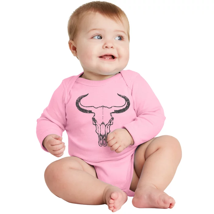 Western Country Graphic Animal Vintage Cow Skull Baby Long Sleeve Bodysuit