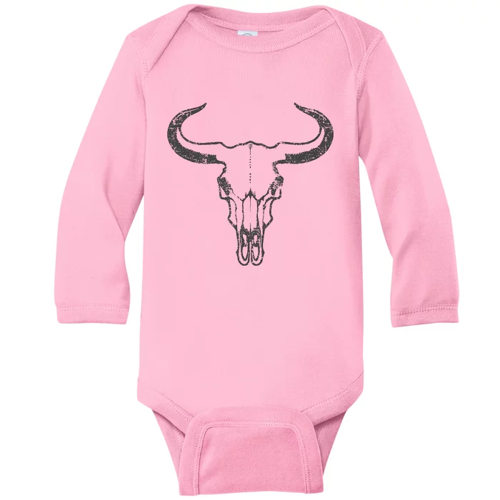 Western Country Graphic Animal Vintage Cow Skull Baby Long Sleeve Bodysuit