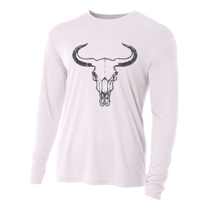 Western Country Graphic Animal Vintage Cow Skull Cooling Performance Long Sleeve Crew