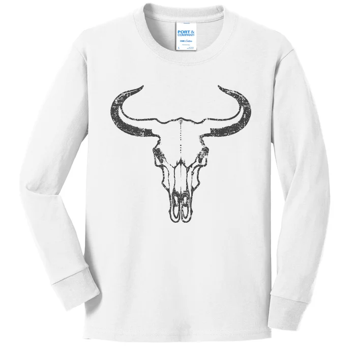 Western Country Graphic Animal Vintage Cow Skull Kids Long Sleeve Shirt