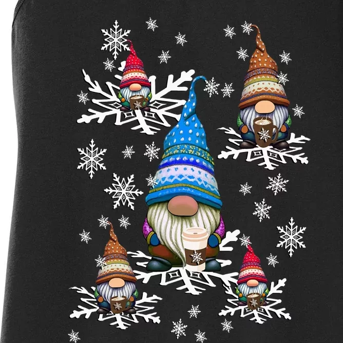 Wintertime Coffee Gnomes Snowflakes Women's Racerback Tank