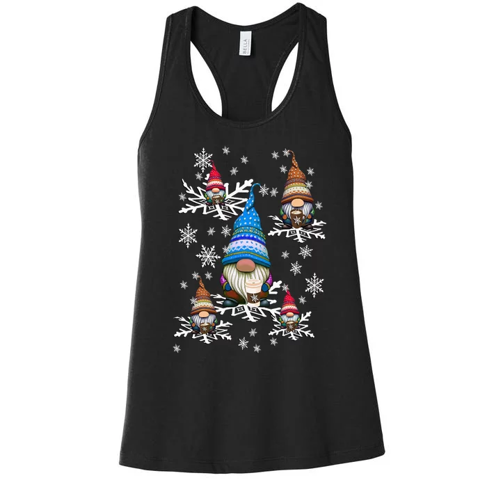 Wintertime Coffee Gnomes Snowflakes Women's Racerback Tank