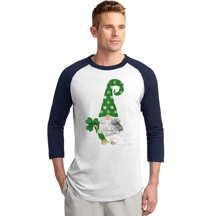 Women Cute Gnome St. Patricks Day Design Shamrock Baseball Sleeve Shirt