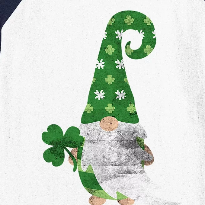 Women Cute Gnome St. Patricks Day Design Shamrock Baseball Sleeve Shirt