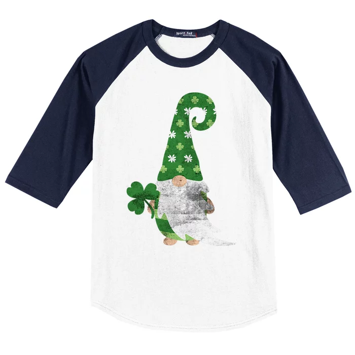 Women Cute Gnome St. Patricks Day Design Shamrock Baseball Sleeve Shirt