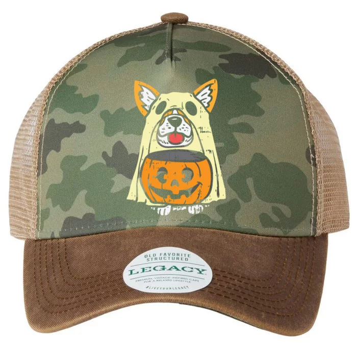 Welsh Corgi Ghost Funny Halloween Costume Dog Owner Lover Legacy Tie Dye Trucker Hat