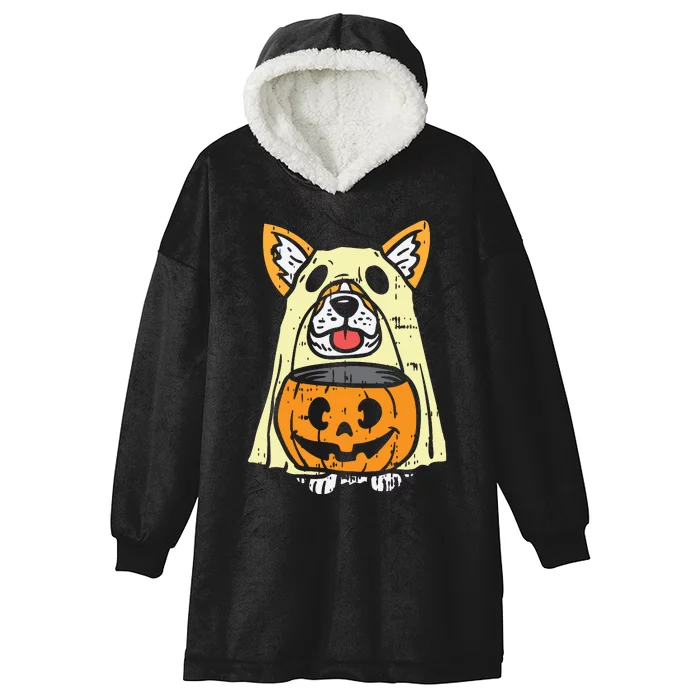 Welsh Corgi Ghost Funny Halloween Costume Dog Owner Lover Hooded Wearable Blanket