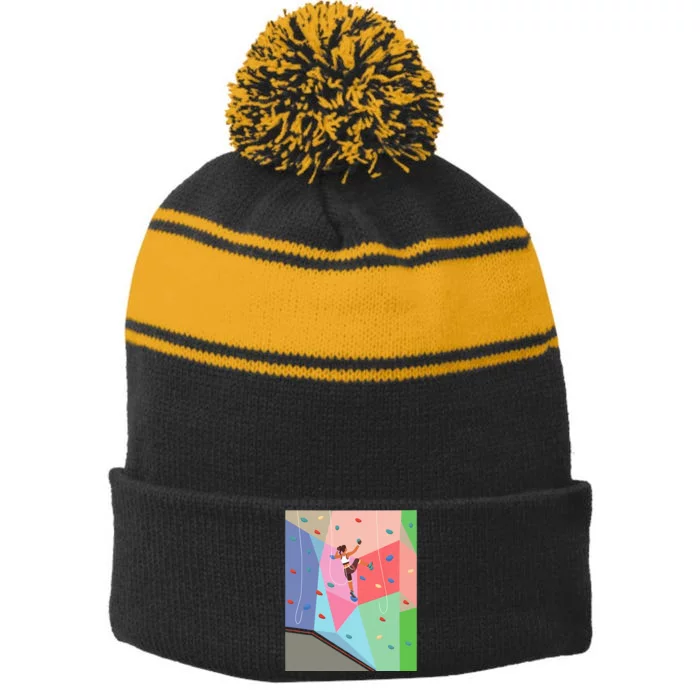 Wall Climbing Girl Rock Climber Indoor Sports Adventure Stripe Pom Pom Beanie