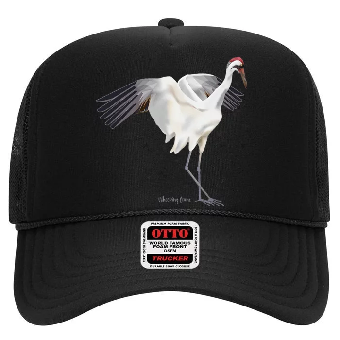 Whooping Crane Graphic Wildlife Bird Watching High Crown Mesh Trucker Hat