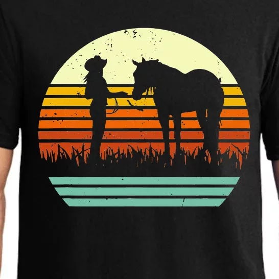 Western Cow Halter Horse Retro Sunset Pajama Set