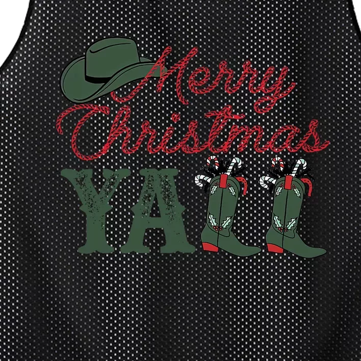 Western Cowboy Howdy Merry Christmas Yall Cowgirl Boots Hat Mesh Reversible Basketball Jersey Tank