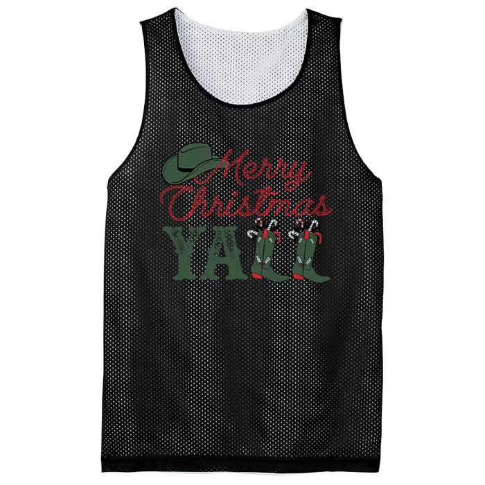 Western Cowboy Howdy Merry Christmas Yall Cowgirl Boots Hat Mesh Reversible Basketball Jersey Tank