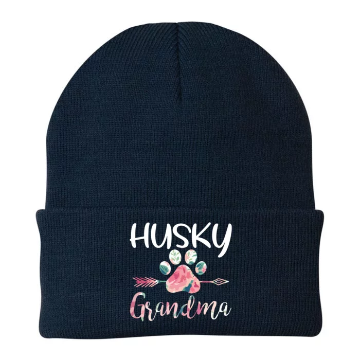 Womens Cute Husky Grandma Siberian Husky Lover Costume Dog Paw Knit Cap Winter Beanie