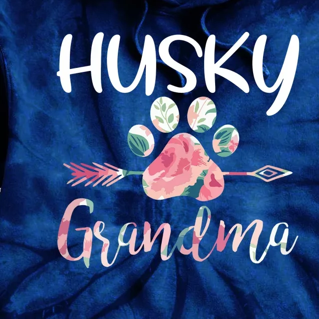 Womens Cute Husky Grandma Siberian Husky Lover Costume Dog Paw Tie Dye Hoodie