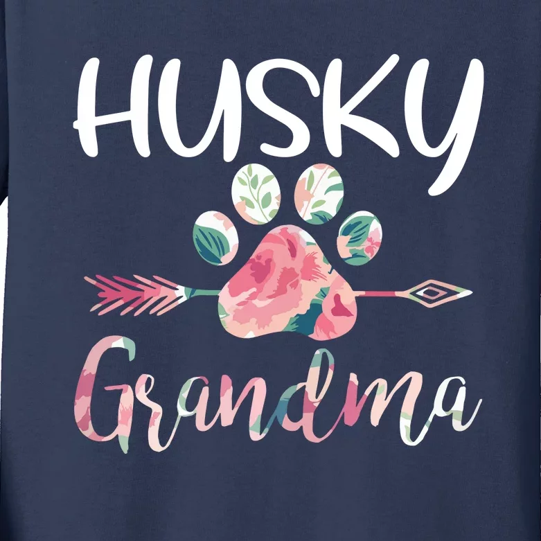 Womens Cute Husky Grandma Siberian Husky Lover Costume Dog Paw Kids Long Sleeve Shirt