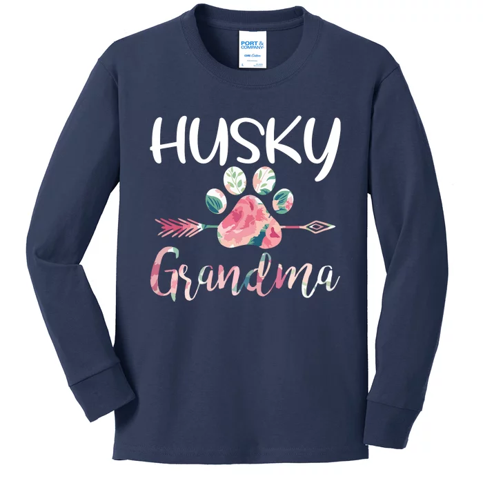 Womens Cute Husky Grandma Siberian Husky Lover Costume Dog Paw Kids Long Sleeve Shirt