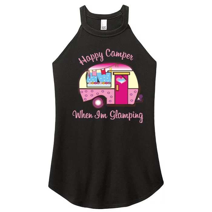 Wo Camping Hoodie Happy Camper When I'm Glamping Women’s Perfect Tri Rocker Tank