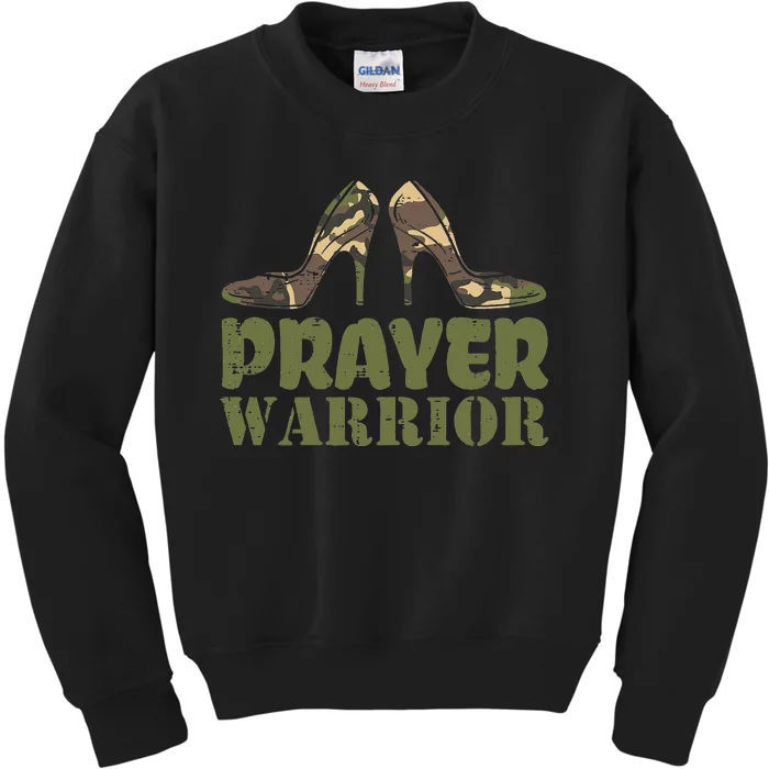 Womens Camo Heels Prayer Warrior Faith God Jesus Christian Women Kids Sweatshirt