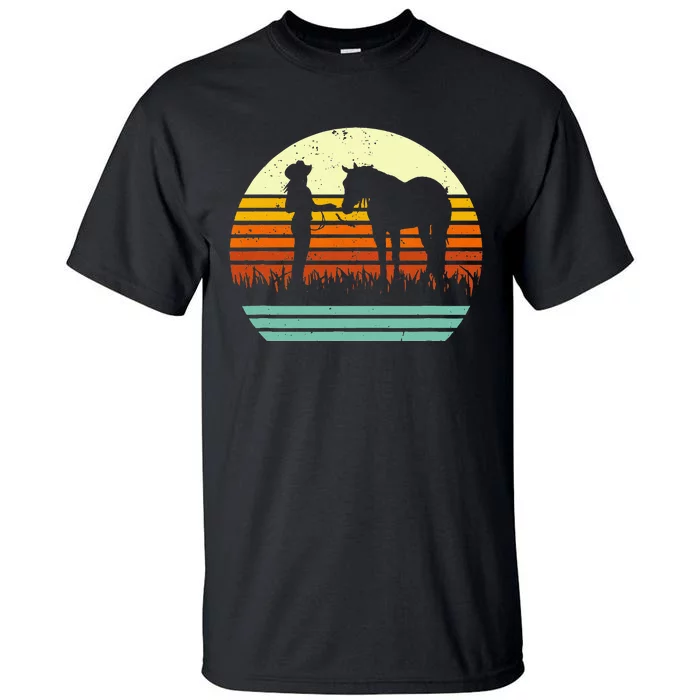 Western Cowgirl Halter Horse Retro Sunset Vintage Style Tall T-Shirt