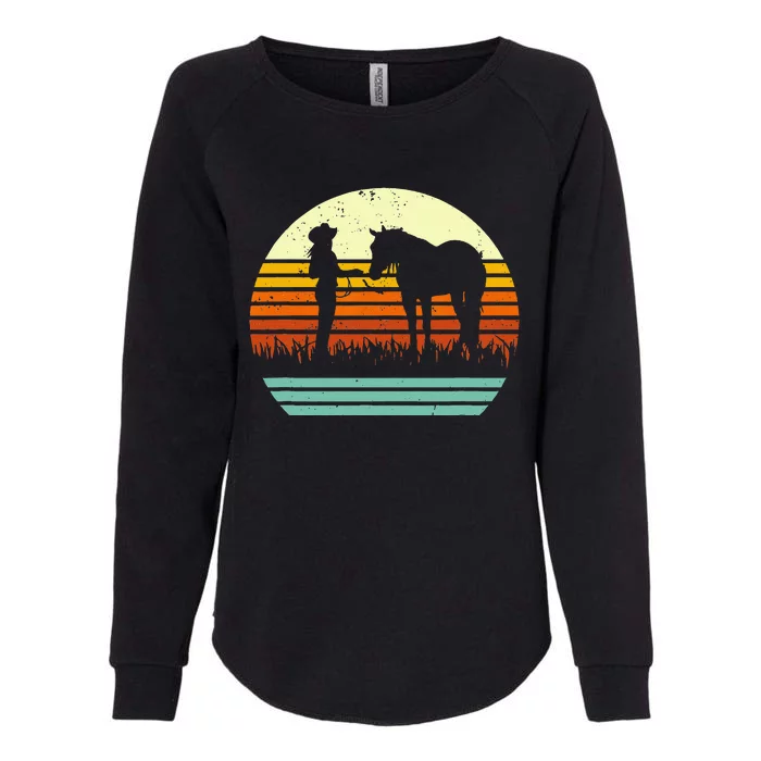 Western Cowgirl Halter Horse Retro Sunset Vintage Style Womens California Wash Sweatshirt