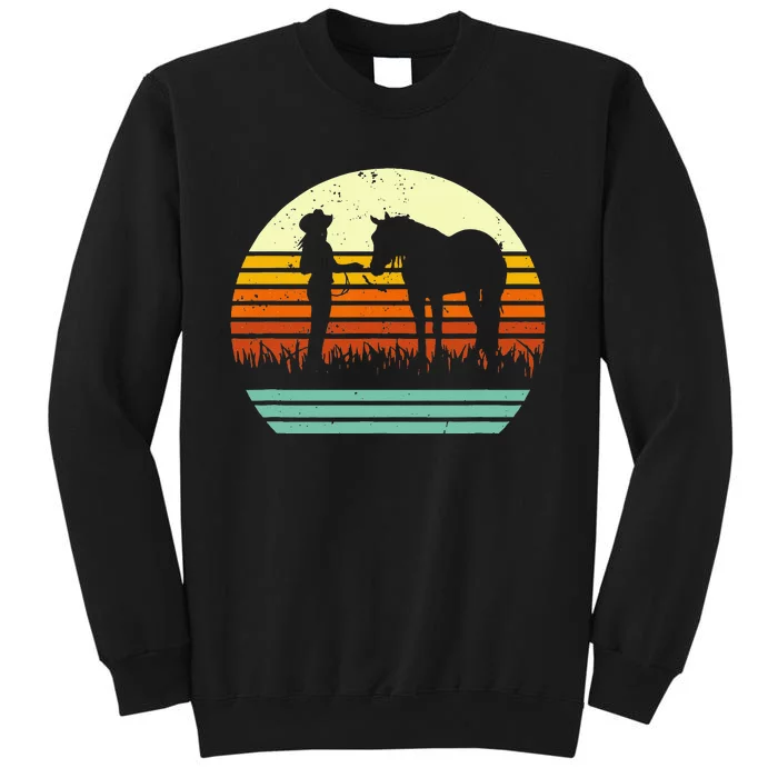 Western Cowgirl Halter Horse Retro Sunset Vintage Style Tall Sweatshirt