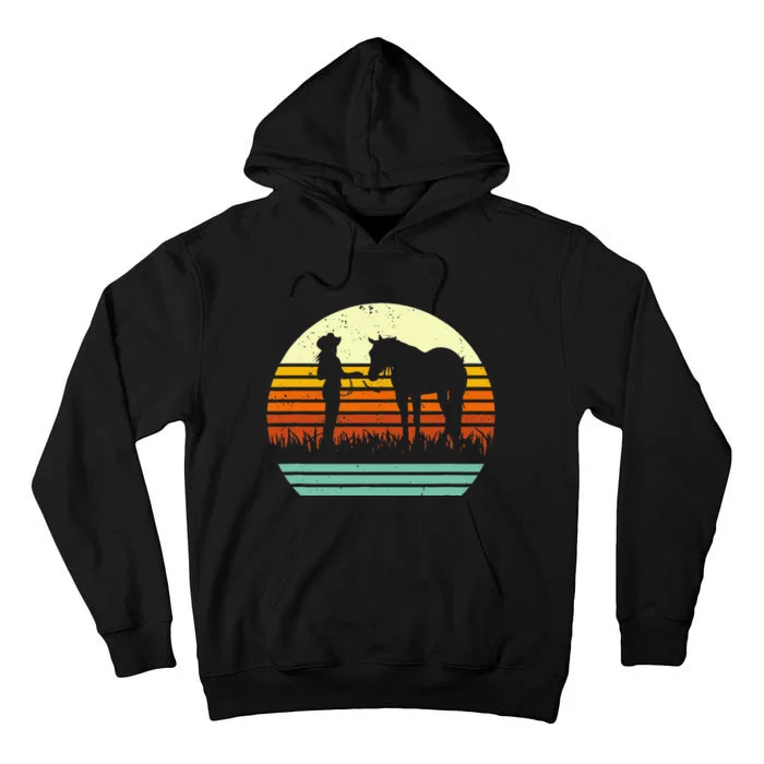 Western Cowgirl Halter Horse Retro Sunset Vintage Style Tall Hoodie