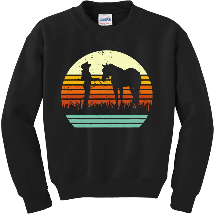 Western Cowgirl Halter Horse Retro Sunset Vintage Style Kids Sweatshirt