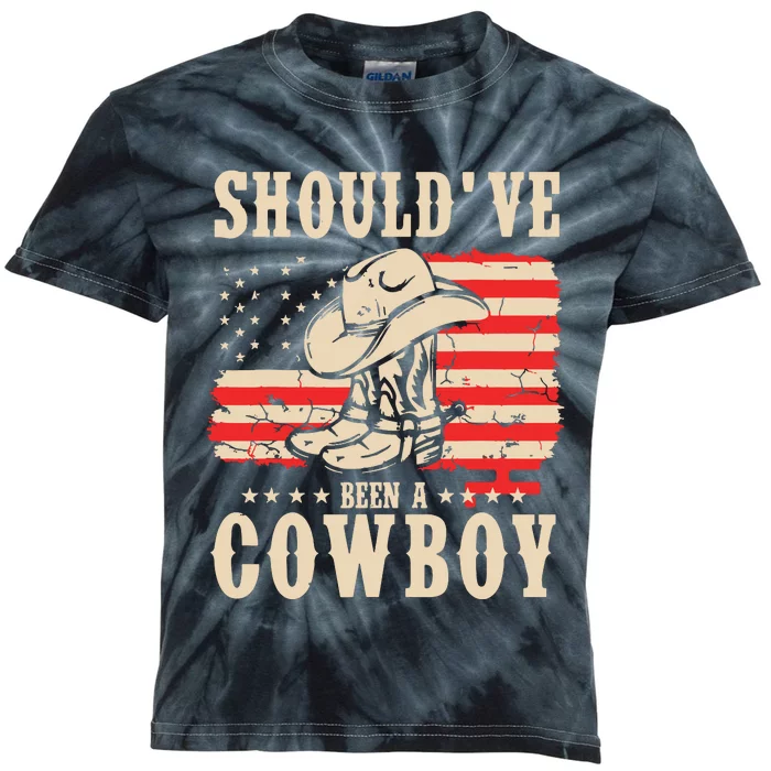 Western Cowboy Hat Boots I Should Have Been A Cowboy Kids Tie-Dye T-Shirt