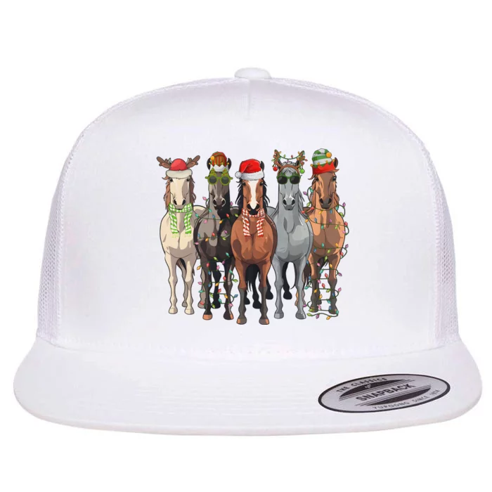 Western Christmas Horse Lover Happy Santa Claus Flat Bill Trucker Hat